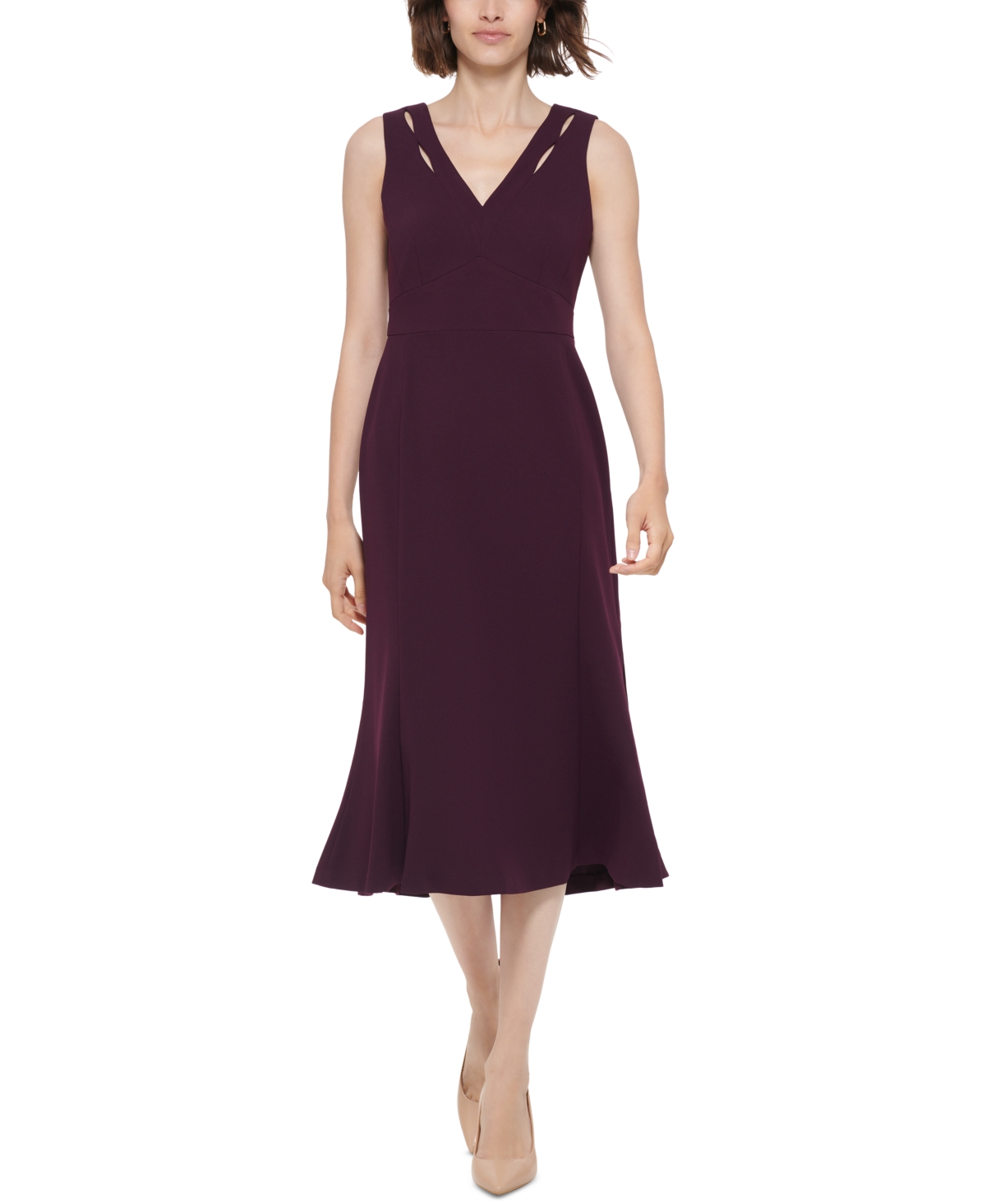 Calvin Klein Women's V-Neck Scuba-Crepe A-Line Dress