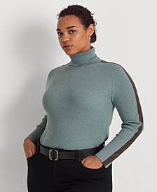Plus-Size Faux-Leather-Trim Turtleneck Sweater