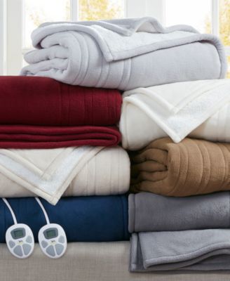 Serta Fleece To Sherpa Heated Blanket Collection Bedding In Burgundy