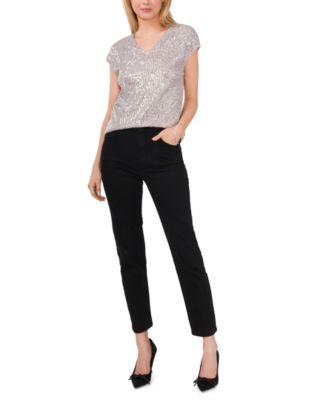 Women's Sequined Dolman Sleeve V-Neck  Blouse