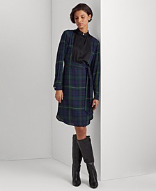 Women's Belted Plaid Crepe Shirtdress