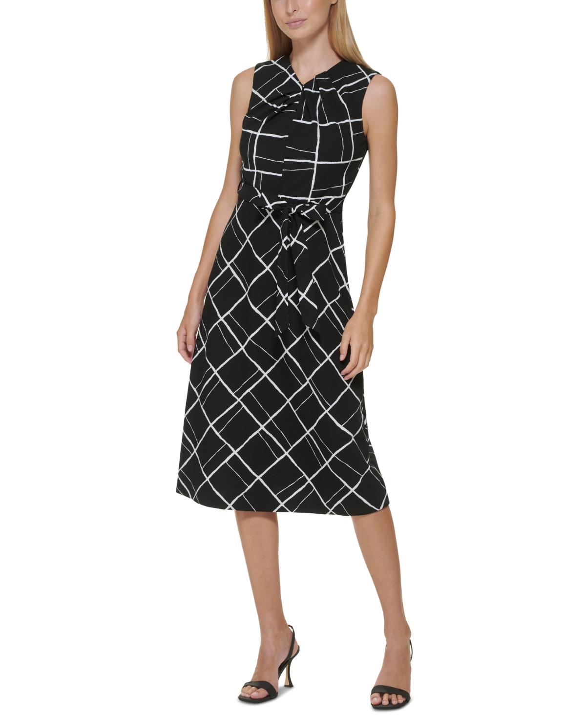 Calvin Klein V-Neck Scuba Crepe A-Line Dress