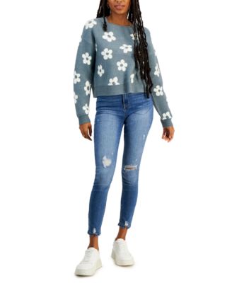  Hooked Up By Iot Juniors Hooked Up Floral Print Sweater Skinny Jeans