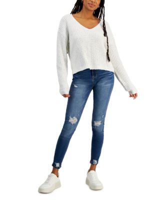 Hooked Up By Iot Juniors V Neck Sweater Skinny Jeans