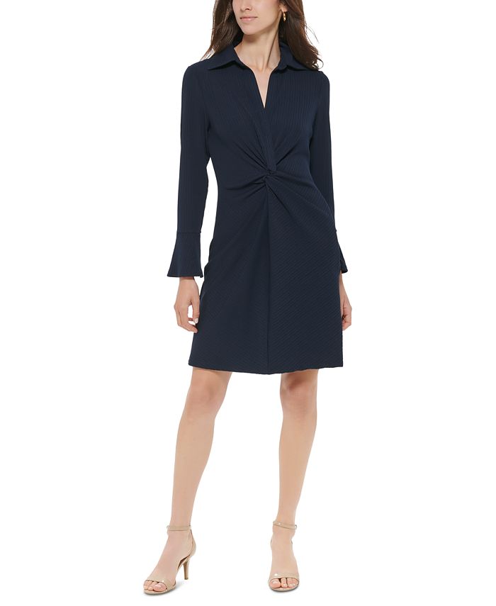 Tommy Hilfiger Petite Ribbed Knit Bell-Sleeve Shirtdress - Macy's
