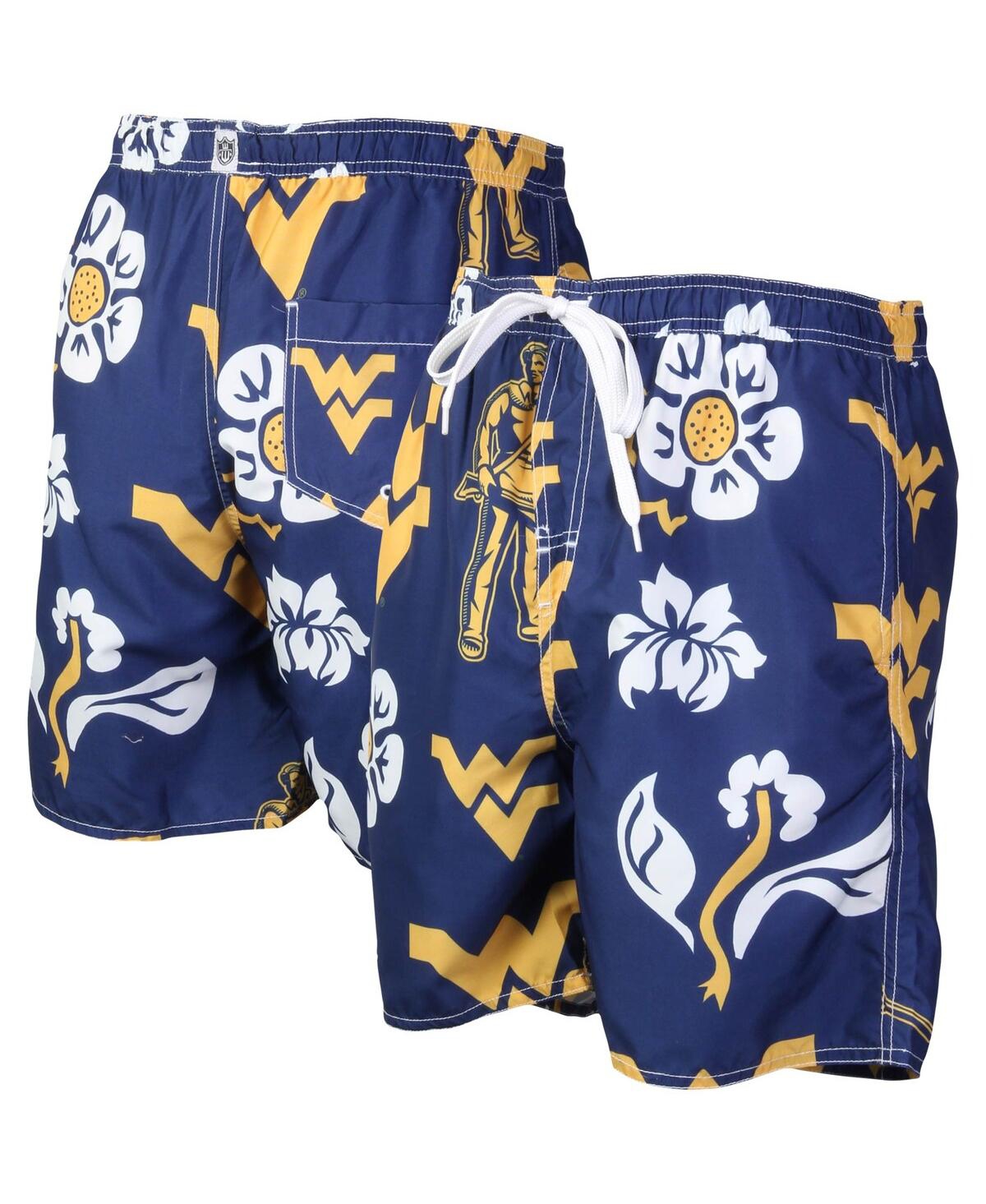Men's Wes & Willy Navy West Virginia Mountaineers Floral Volley Logo Swim Trunks - Navy