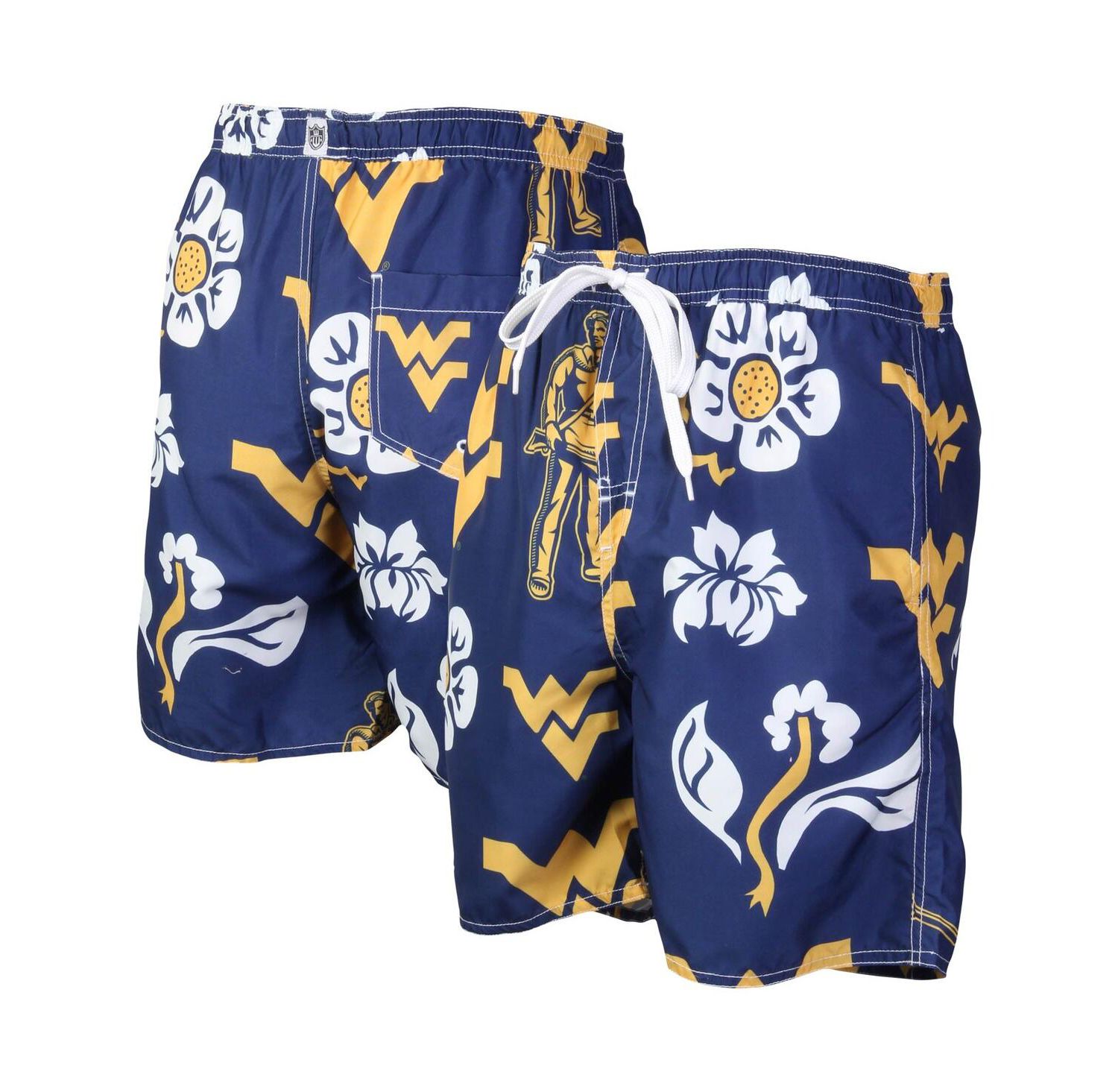Men's Navy West Virginia Mountaineers Floral Volley Logo Swim Trunks