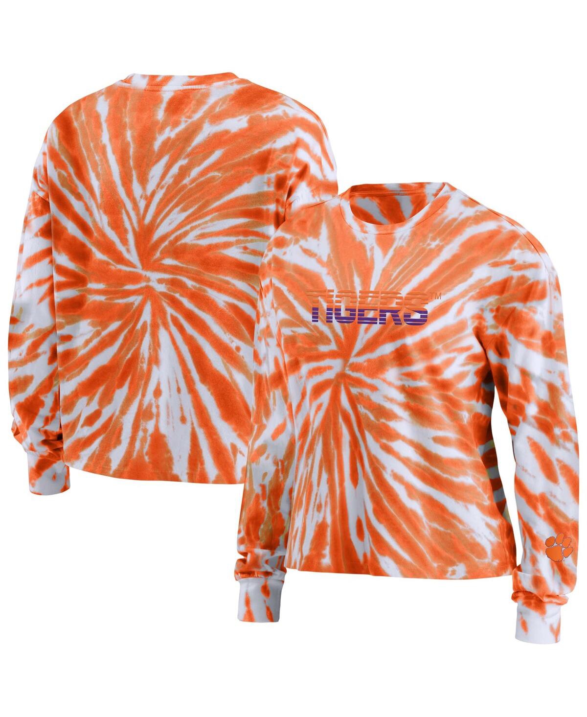 Shop Wear By Erin Andrews Women's  Orange Clemson Tigers Tie-dye Long Sleeve T-shirt