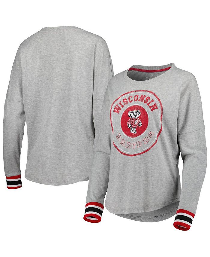 Colosseum Women's Heathered Gray Wisconsin Badgers Andy Long Sleeve T ...