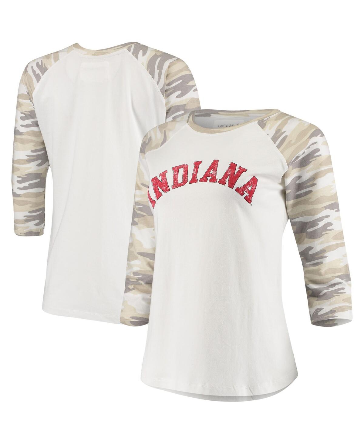 Women's White and Camo Indiana Hoosiers Boyfriend Baseball Raglan 3/4 Sleeve T-shirt - White, Camo