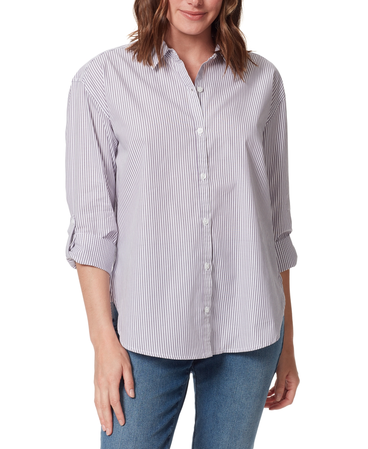 Gloria Vanderbilt Women's Amanda Button-front Shirt In Dusty Iris Stripe