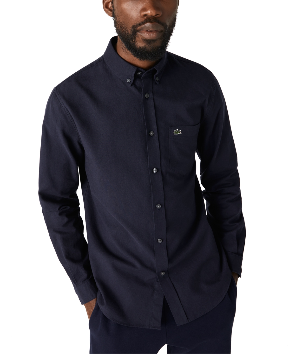 Lacoste Men's Regular Fit Long-sleeve Solid Oxford Shirt In Blue