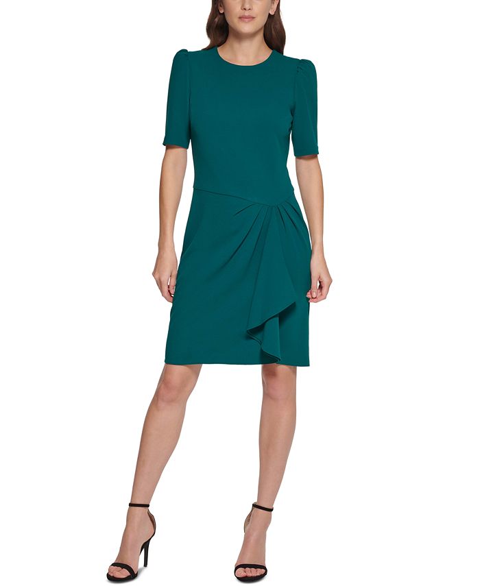 DKNY Petite SideDrape ElbowSleeve Scuba Crepe Dress Macy's