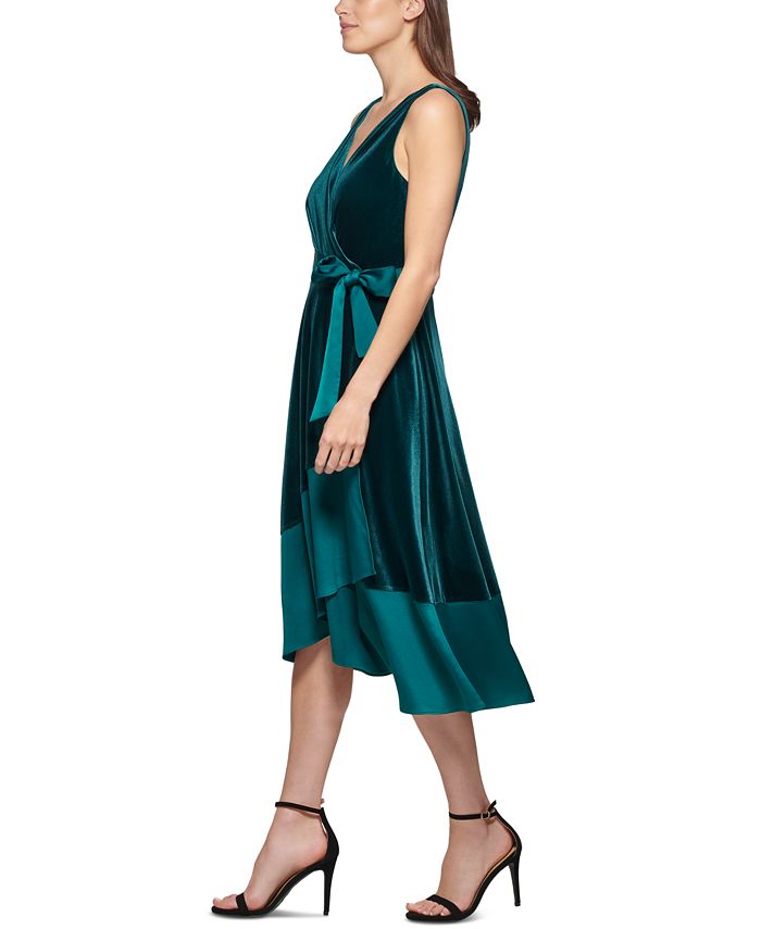 DKNY Petite MixedMedia Surplice VNeck Belted Dress Macy's