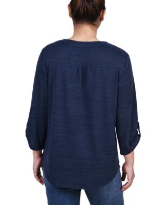 Petite 3/4 Roll Tab Sleeve Pintuck Top