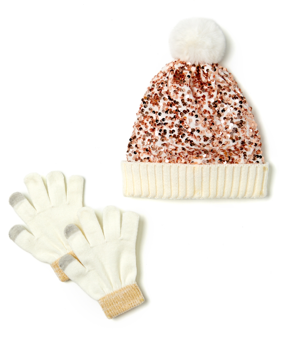 Inmocean Fluffy Sequins Hat And Glove Set, 2 Piece In Gold-tone