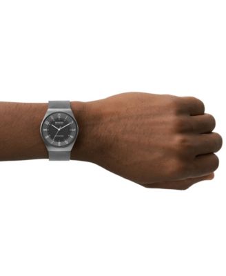 Men's Grenen Solar Powered Charcoal-Tone Stainless Steel Mesh Watch 37mm