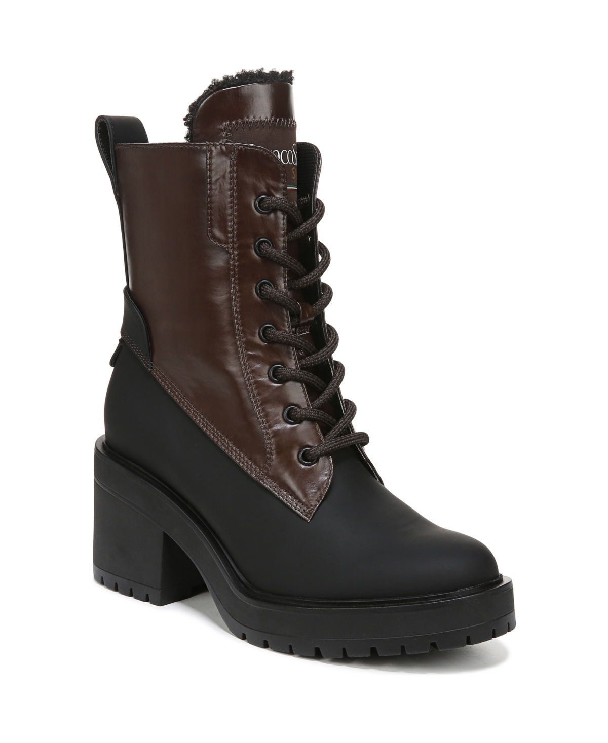Franco Sarto Dizzy Womens Faux Leather Lace Up Winter & Snow Boots In Brown,black Faux Leather,fabric
