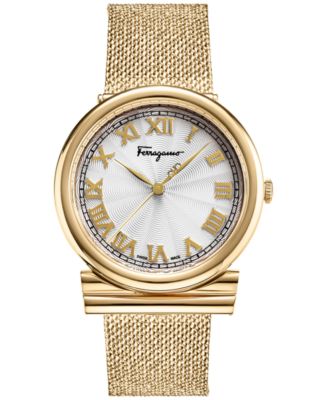 Ferragamo - Women's Swiss Gancini Gold Ion Plated Stainless Steel Mesh Bracelet Watch 34mm