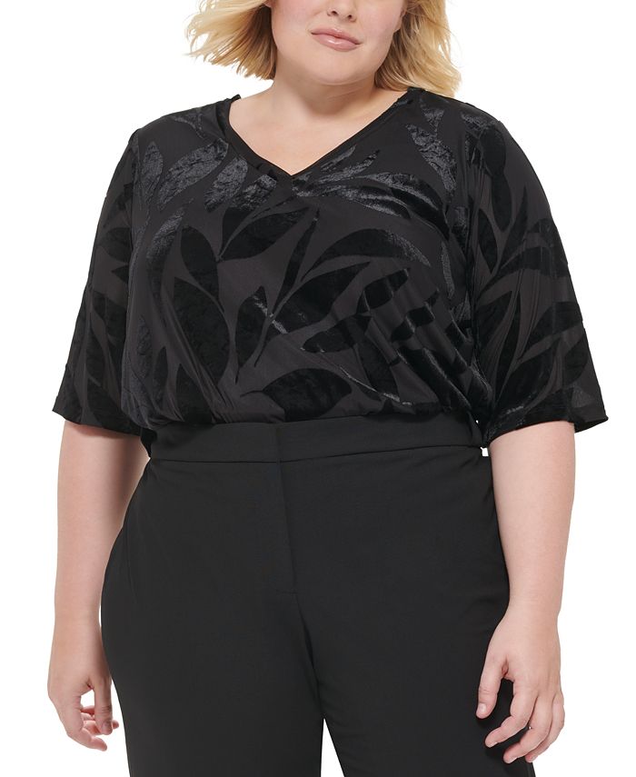 MSK Women's Plus Size Burnout Velvet Overlay Top Black Size 3X
