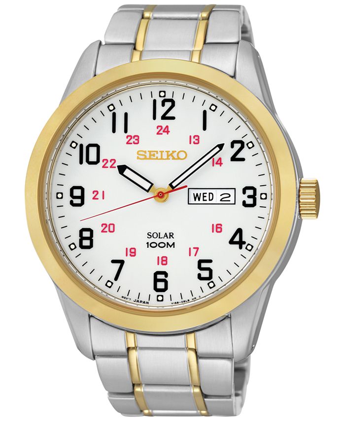 Seiko Men's Solar Two-Tone Stainless Steel Bracelet Watch 43mm SNE370 &  Reviews - All Watches - Jewelry & Watches - Macy's