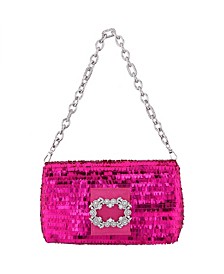 Women's Fringe Sequin Baguette Bag with Crystal Buckle Handbag