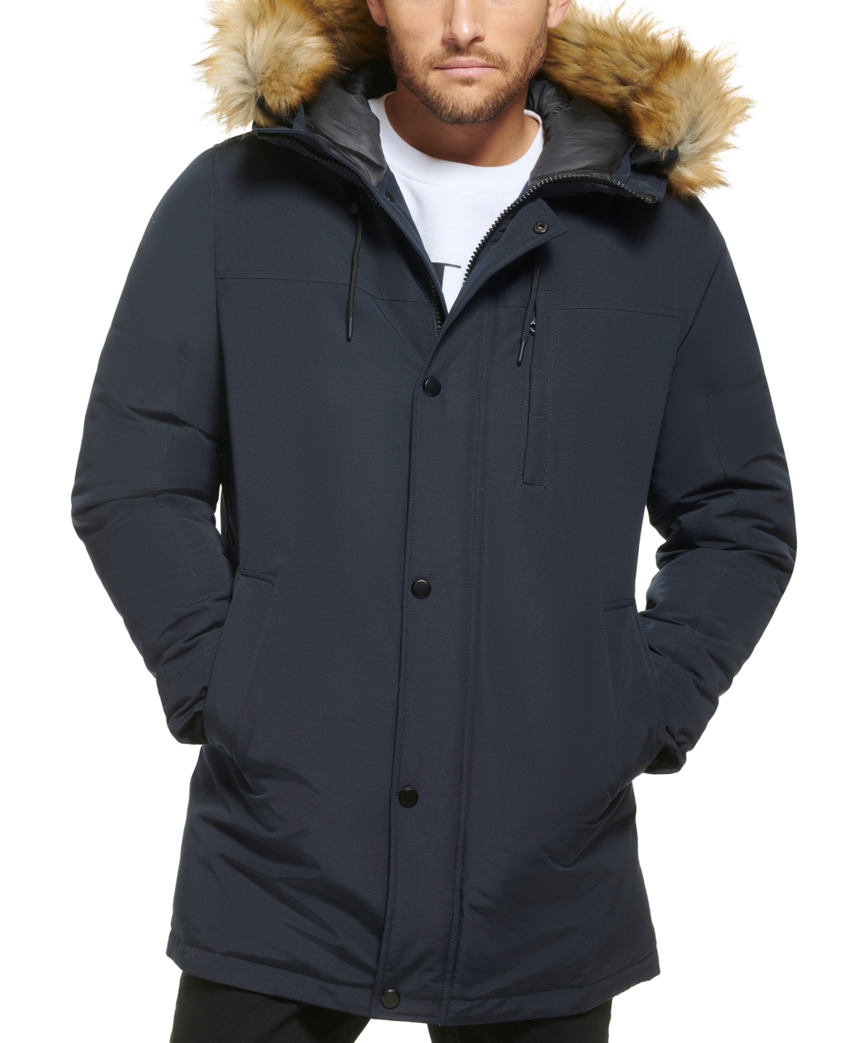 Calvin Klein Men's Long Parka with Faux-Fur Lined Hood