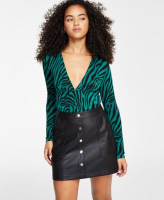 Bar III - Women's V-Neck Zebra-Print Bodysuit