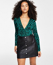 Women's V-Neck Zebra-Print Bodysuit, Created for Macy's