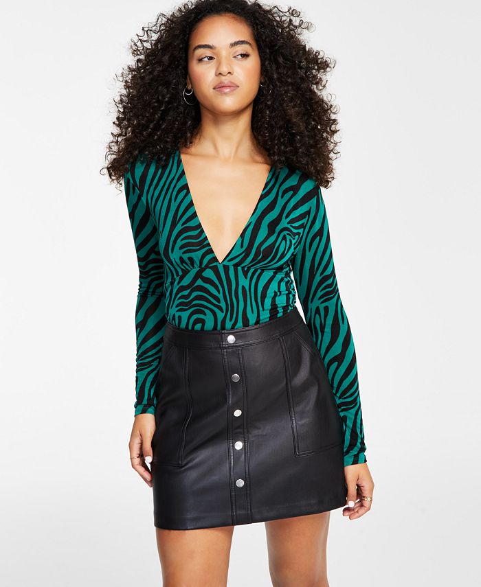 Bar III Women's VNeck ZebraPrint Bodysuit, Created for Macy's Macy's