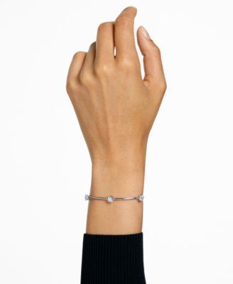 Silver-Tone Crystal Station Bangle Bracelet