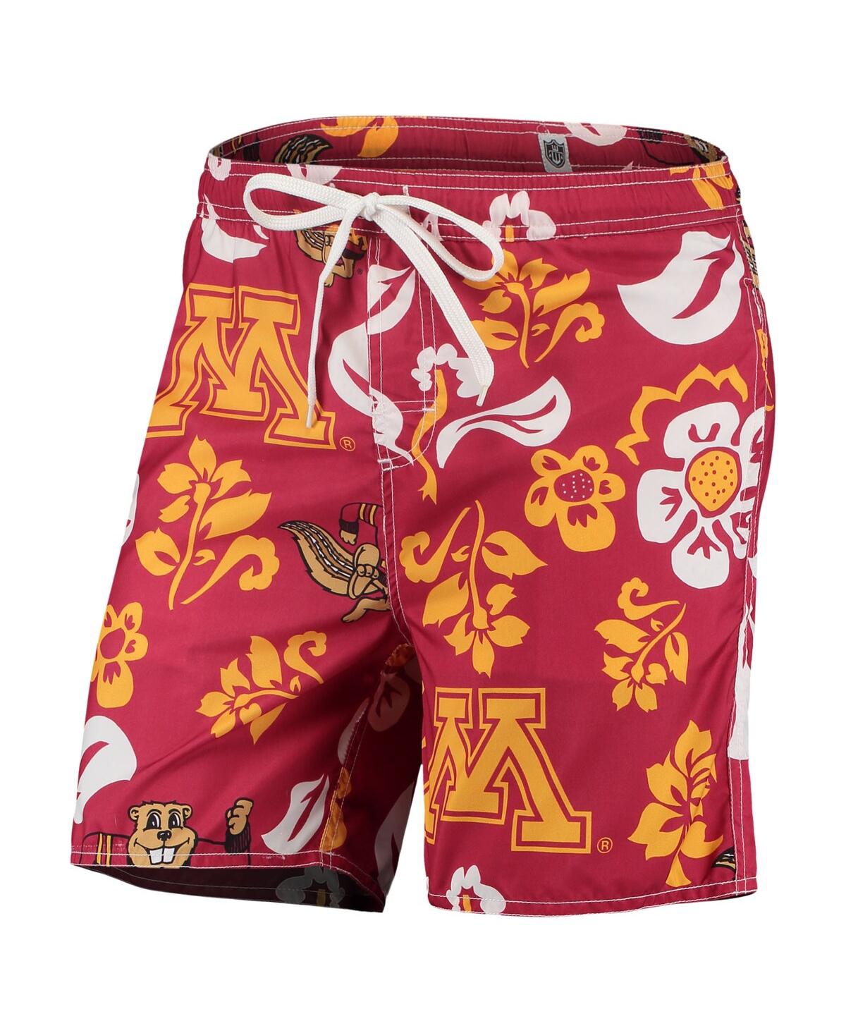 Shop Wes & Willy Men's  Maroon Minnesota Golden Gophers Floral Volley Logo Swim Trunks