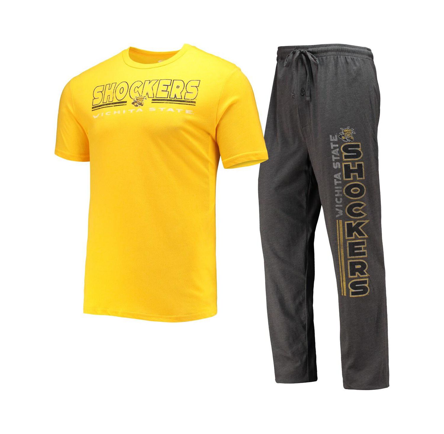 Men's Heathered Charcoal, Yellow Wichita State Shockers Meter T-shirt and Pants Sleep Set