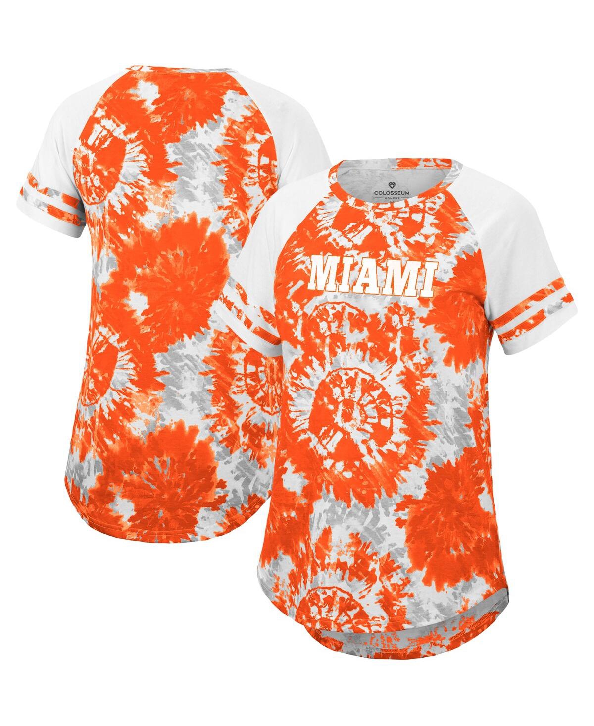 Women's Colosseum White Miami Hurricanes Annie Oversized Tie-Dye Raglan T-shirt - White