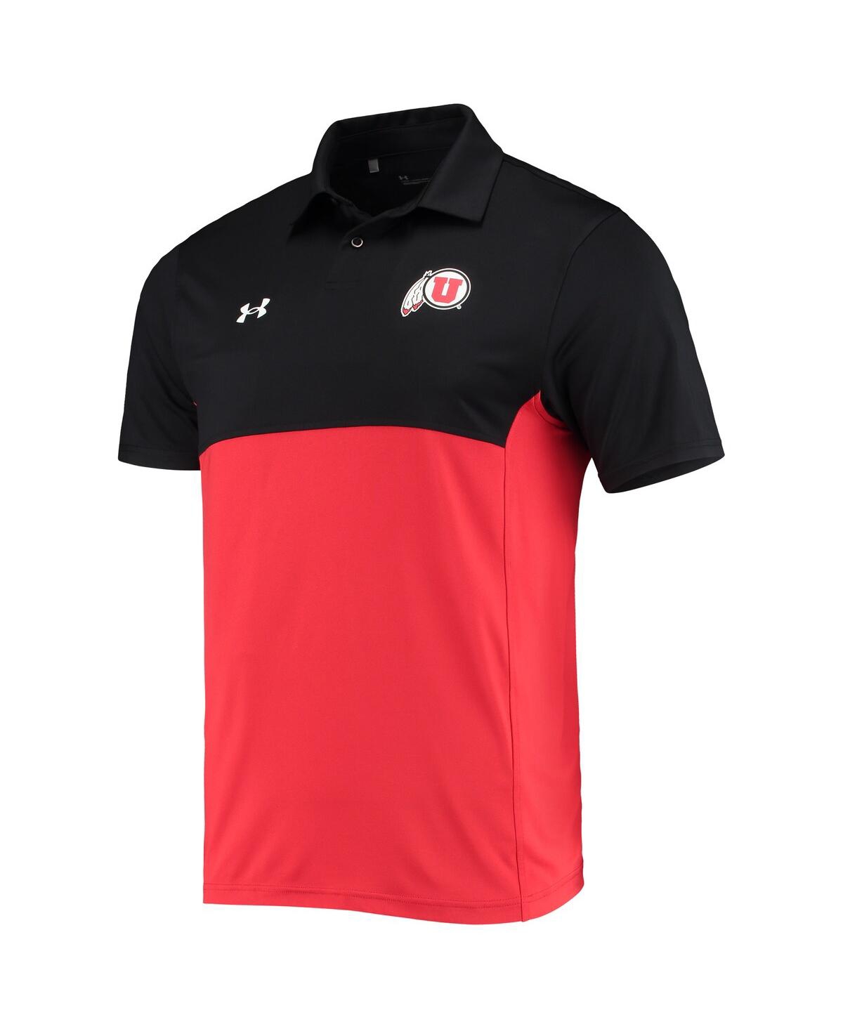 Shop Under Armour Men's  Black, Red Utah Utes 2022 Blocked Coaches Performance Polo Shirt In Black,red