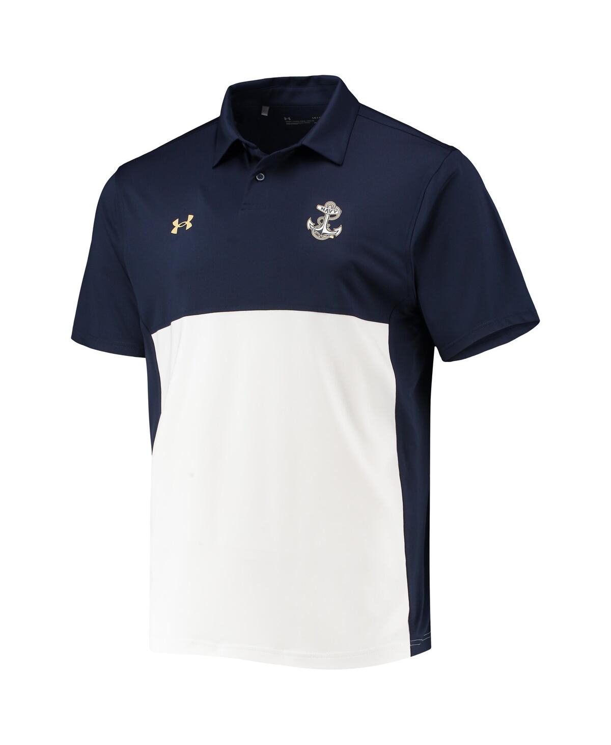 Shop Under Armour Men's  Navy, White Navy Midshipmen 2022 Blocked Coaches Performance Polo Shirt In Navy,white