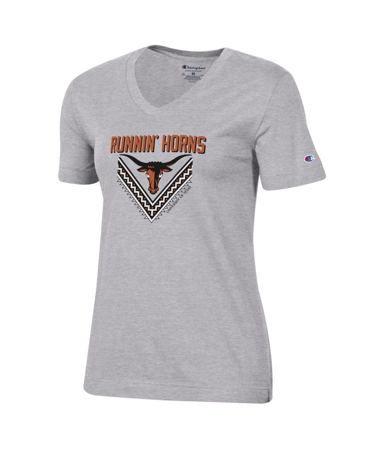 Shop Champion Women's  Heathered Gray Texas Longhorns Runnin' Horns V-neck T-shirt