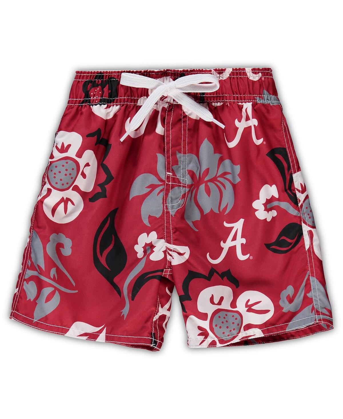 Little Boys and Girls Wes & WillyAlabamaTide Floral Volley Swim Shorts - Crimson
