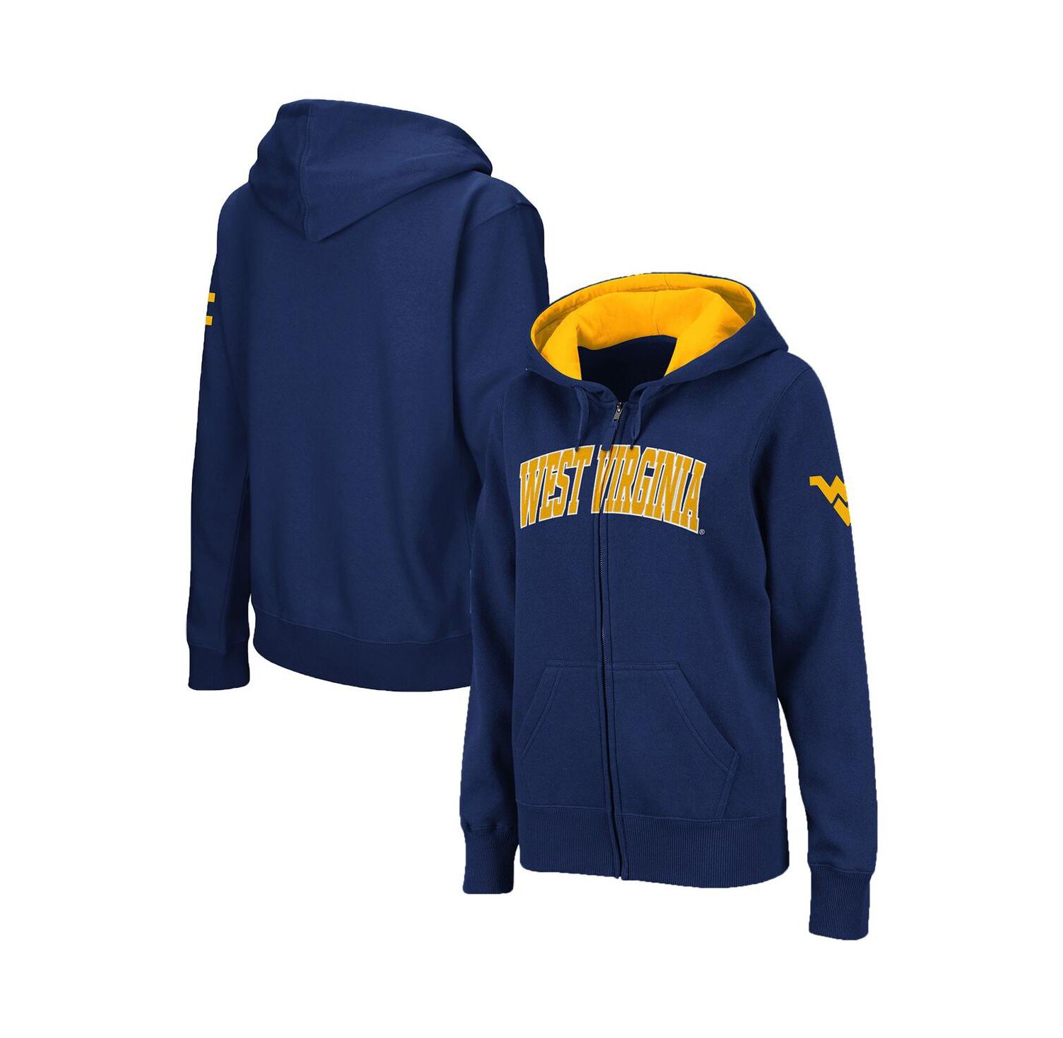 Women's Navy West Virginia Mountaineers Arched Name Full-Zip Hoodie