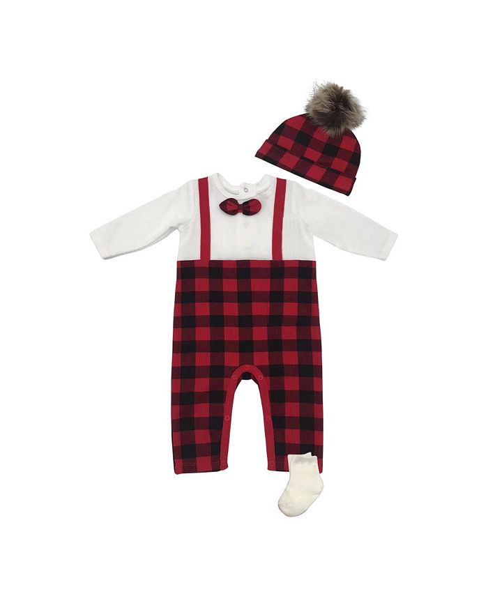 Chickpea Baby Boys Plaid Coverall with Matching Hat and Socks, 3 Piece