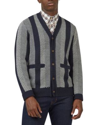 Ben Sherman Men's Jacquard V-Neck Striped Button-Front Cardigan Sweater ...