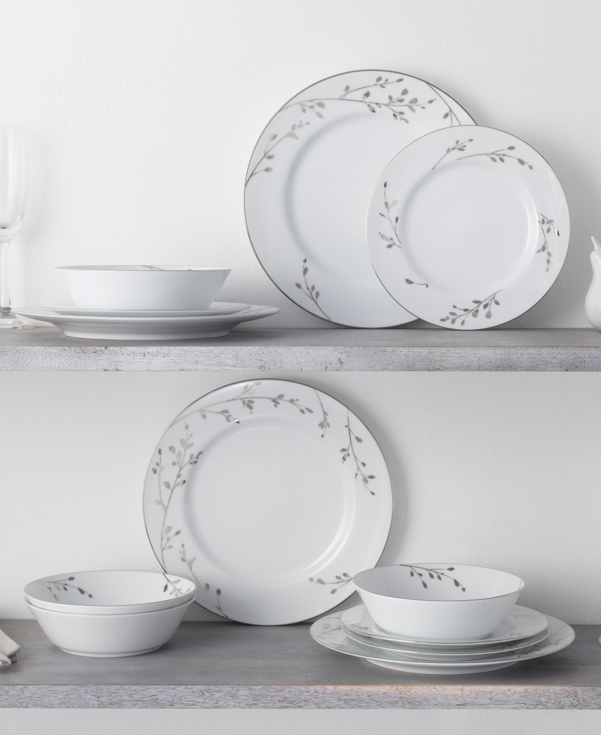 Noritake Birchwood 12-Piece Dinnerware Set, Service for 4 - White and Platinum