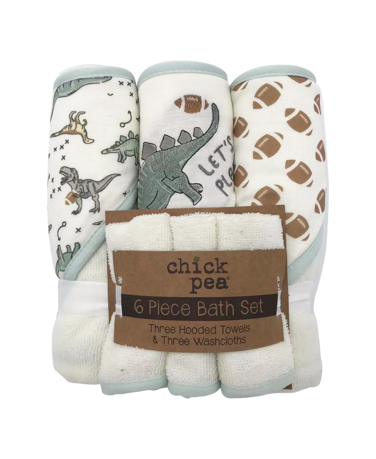 Chickpea Baby Boys Hooded Bath Towels And Washcloths 6 piece Set In Multi Dino ModeSens