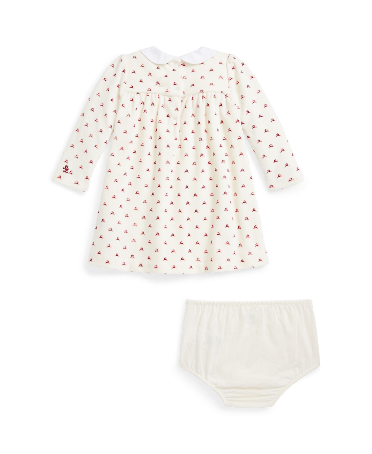 Polo Ralph Lauren Baby Girls Reindeer Print Velour Dress And Bloomer, 2 Piece Set In Cream Multi With Rl  Red