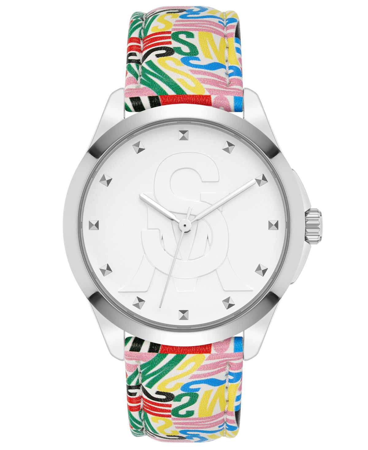 Women's Analog Multi-Color Sm Logo Synthetic Leather Watch, 38mm - Silver-Tone, Multi