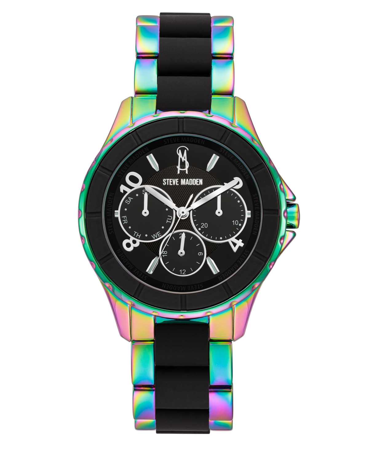 Women's Analog Rainbow Alloy and Black Silicone Center Link Bracelet Watch, 40mm - Rainbow, Black