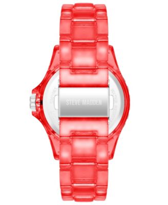 Women's Analog Transparent Red Plastic with Rainbow Crystal Bracelet Watch, 40mm