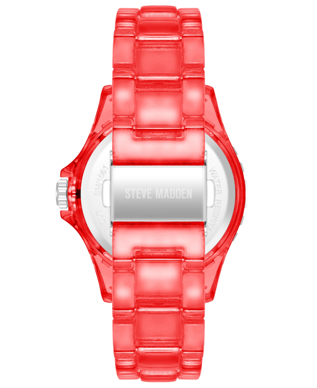 Shop Steve Madden Women's Analog Transparent Red Plastic With Rainbow Crystal Bracelet Watch, 40mm