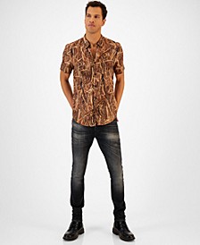 Men's Straw Print Short-Sleeve Point-Collar Shirt