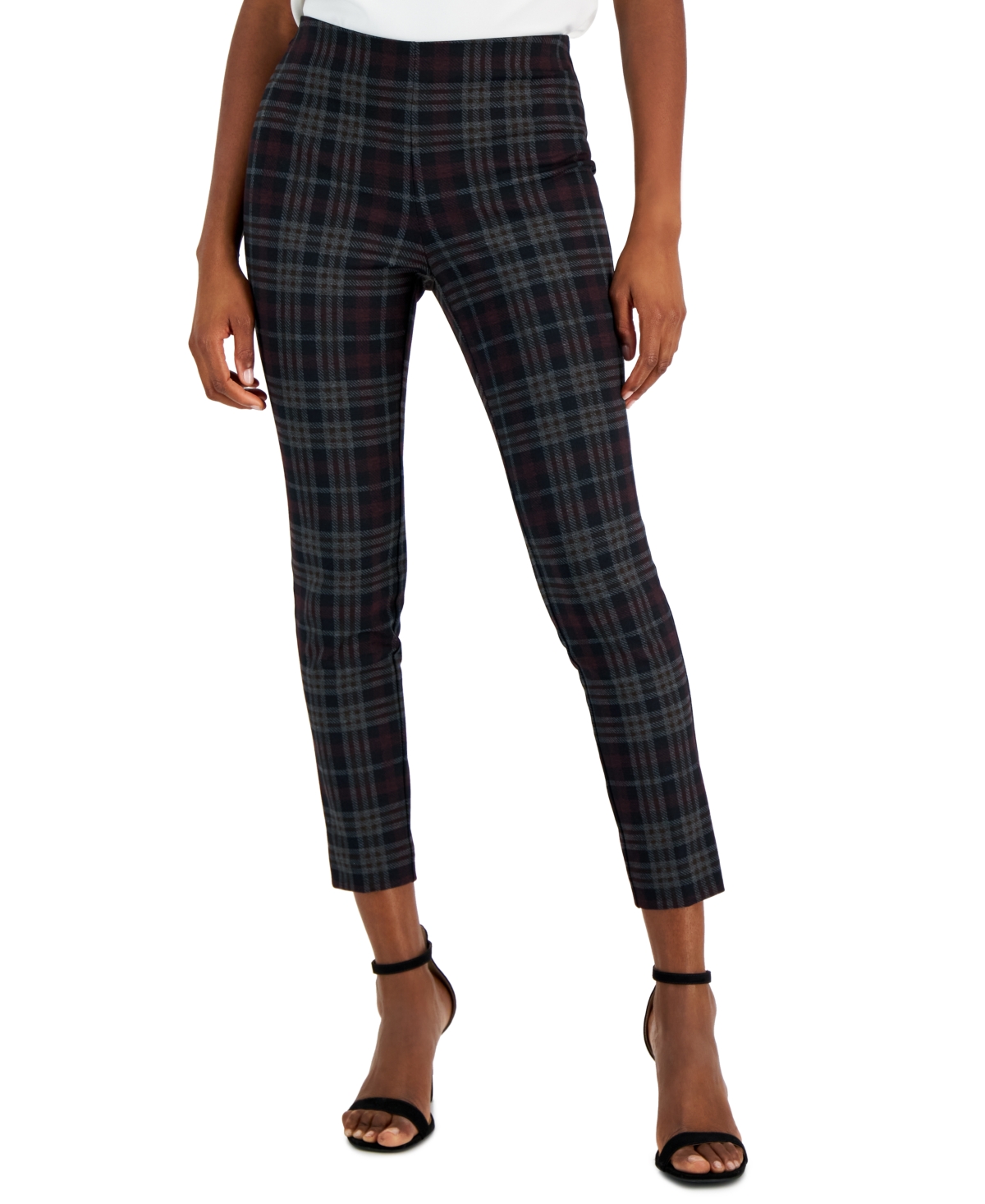 Anne Klein Petite Plaid Slim fit Ankle Pants In Anne Black chianti ModeSens